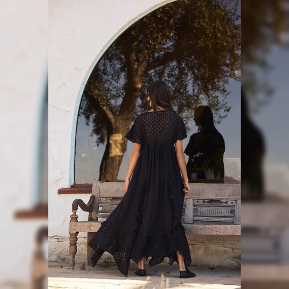 Free People Bring The Romance Midi Dress L 10 Women Blue Cotton Sheer NEW 45089 - Picture 2 of 6